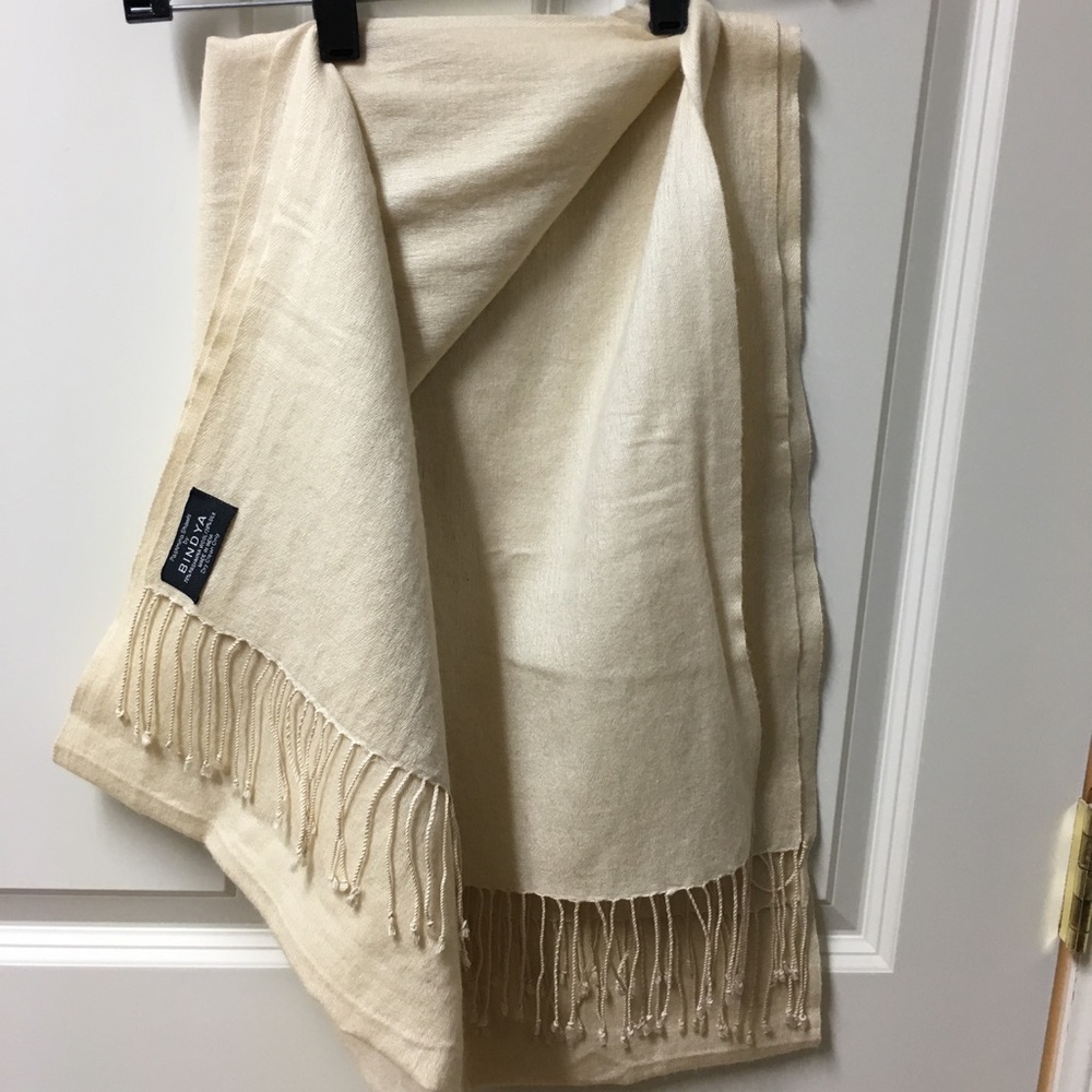 Pashmina wool wrap in cream.
